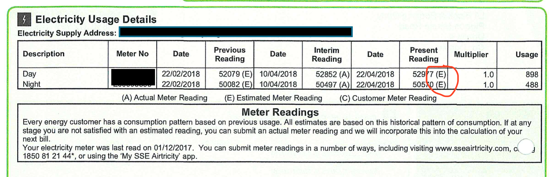 estimated bill reading